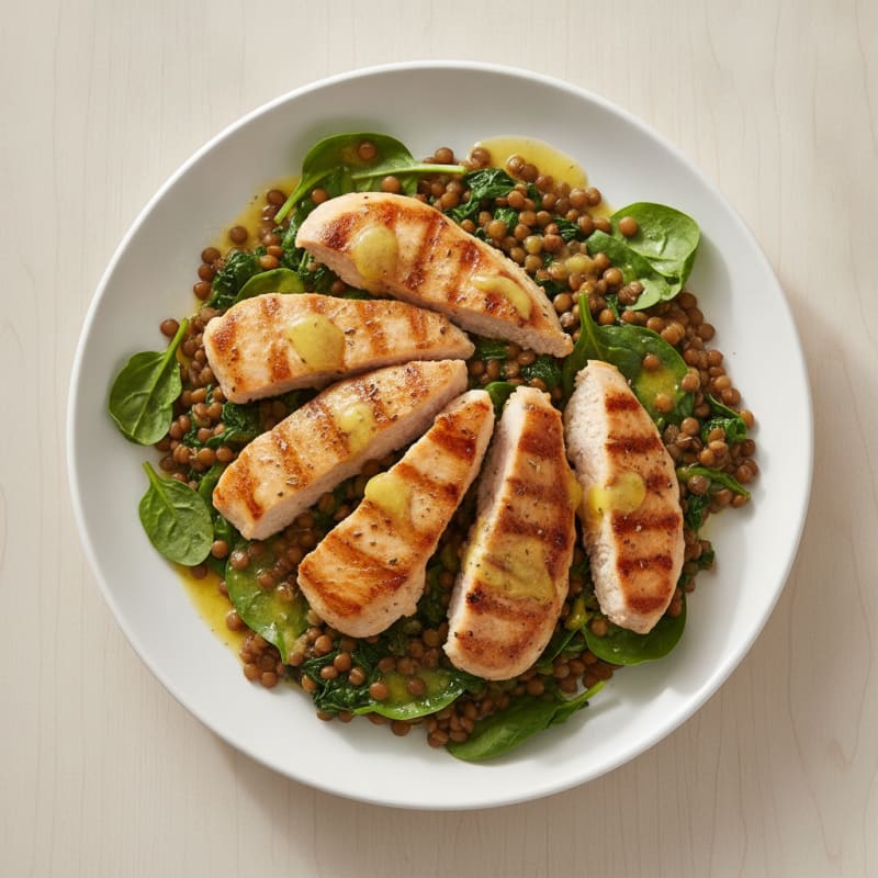 Seared Turkey Cutlets with Lentil and Spinach Salad