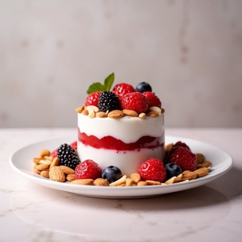 Greek Yogurt Protein Parfait with Mixed Berries and Almonds