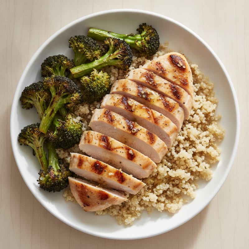 Grilled Chicken Breast with Quinoa and Roasted Broccoli