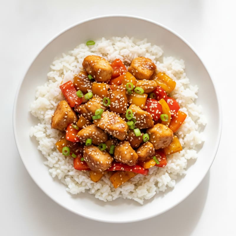 Sesame Chicken and Pepper Rice Bowl