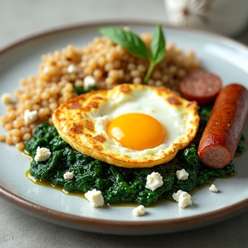 Egg White and Turkey Sausage Scramble with Sautéed Spinach