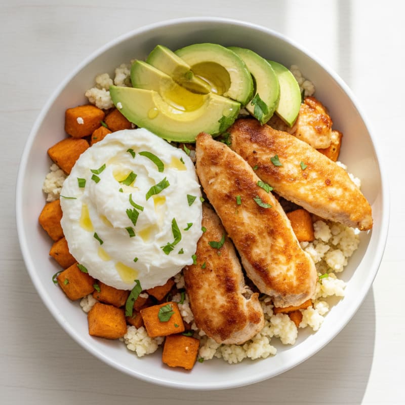 Crispy Chicken and Egg White Breakfast Bowl
