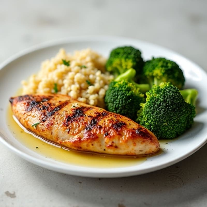 Grilled Chicken Breast with Quinoa and Roasted Broccoli