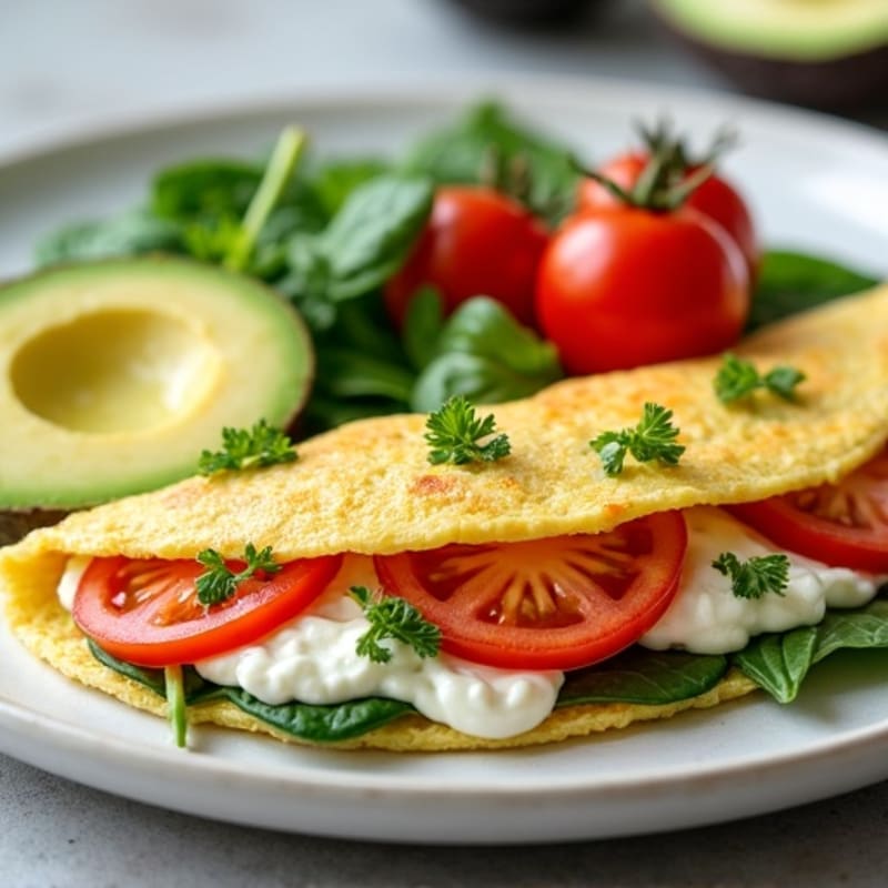Egg White Spinach Omelette with Cottage Cheese and Fresh Tomatoes