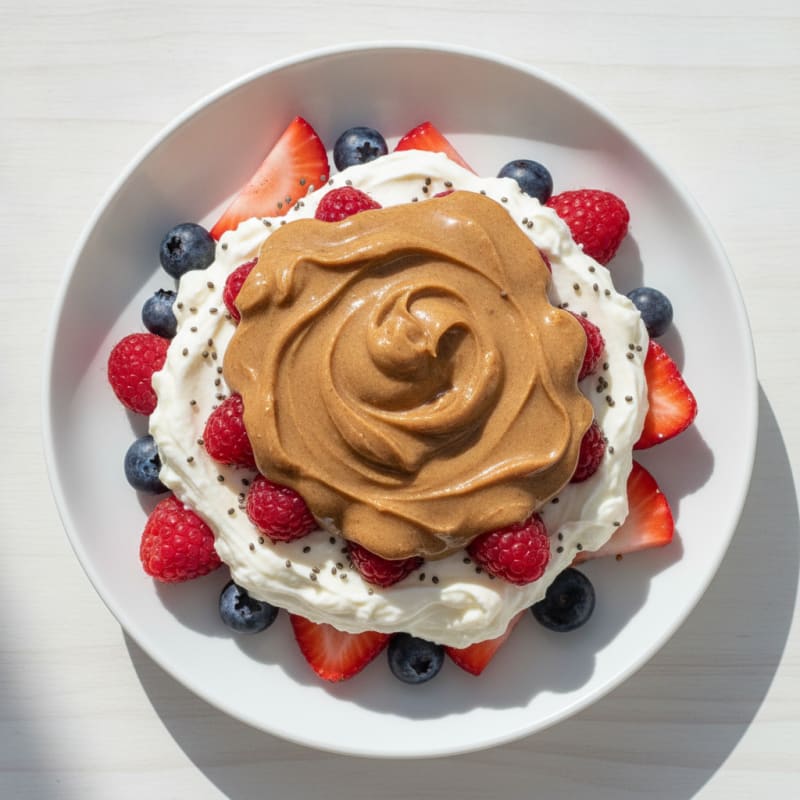 Greek Yogurt Protein Parfait with Mixed Berries and Almond Butter
