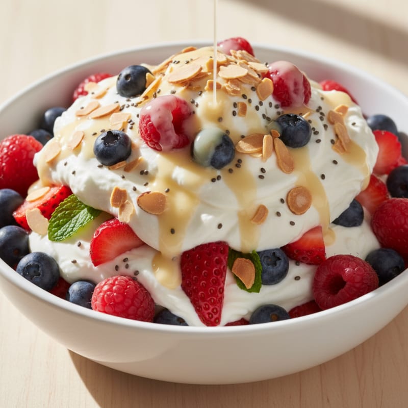 Greek Yogurt Protein Parfait with Mixed Berries and Almonds