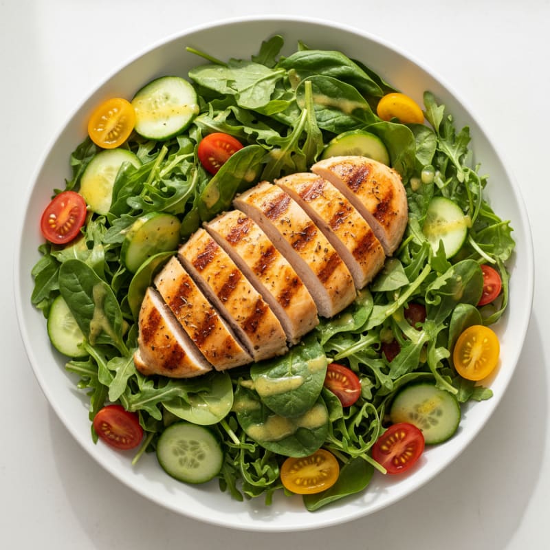 Grilled Chicken Breast and Mixed Greens Salad with Lemon Vinaigrette