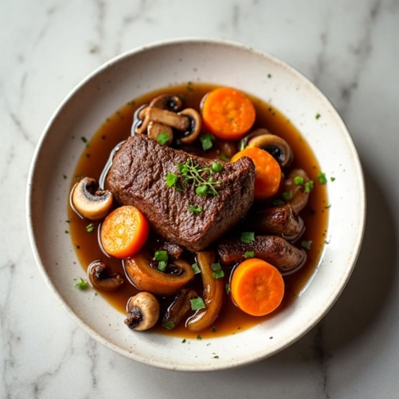 Tender Braised Beef with Carrots and Mushrooms