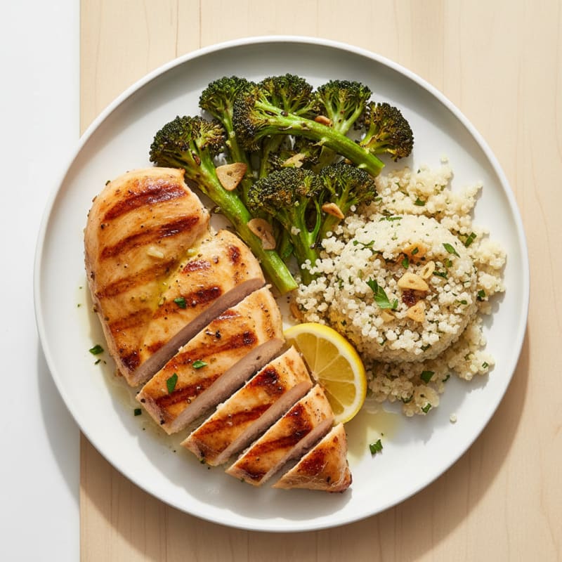 Grilled Chicken Breast with Roasted Broccoli and Quinoa