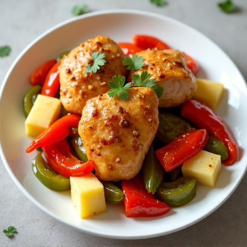 Baked Sweet and Sour Chicken with Roasted Bell Peppers and Pineapple