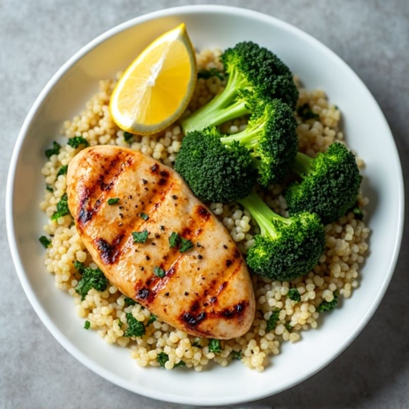 Grilled Chicken Breast with Quinoa and Roasted Broccoli
