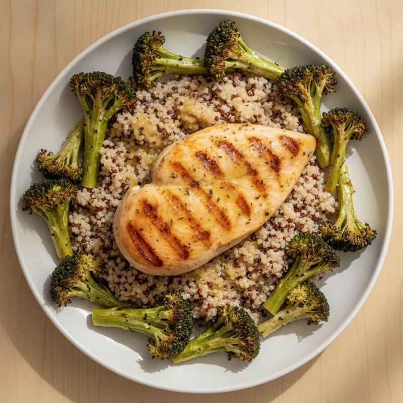 Grilled Chicken Breast with Quinoa and Roasted Broccoli