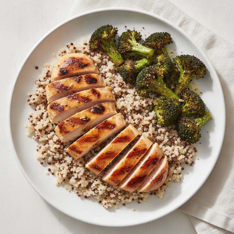 Grilled Chicken Breast with Quinoa and Roasted Broccoli