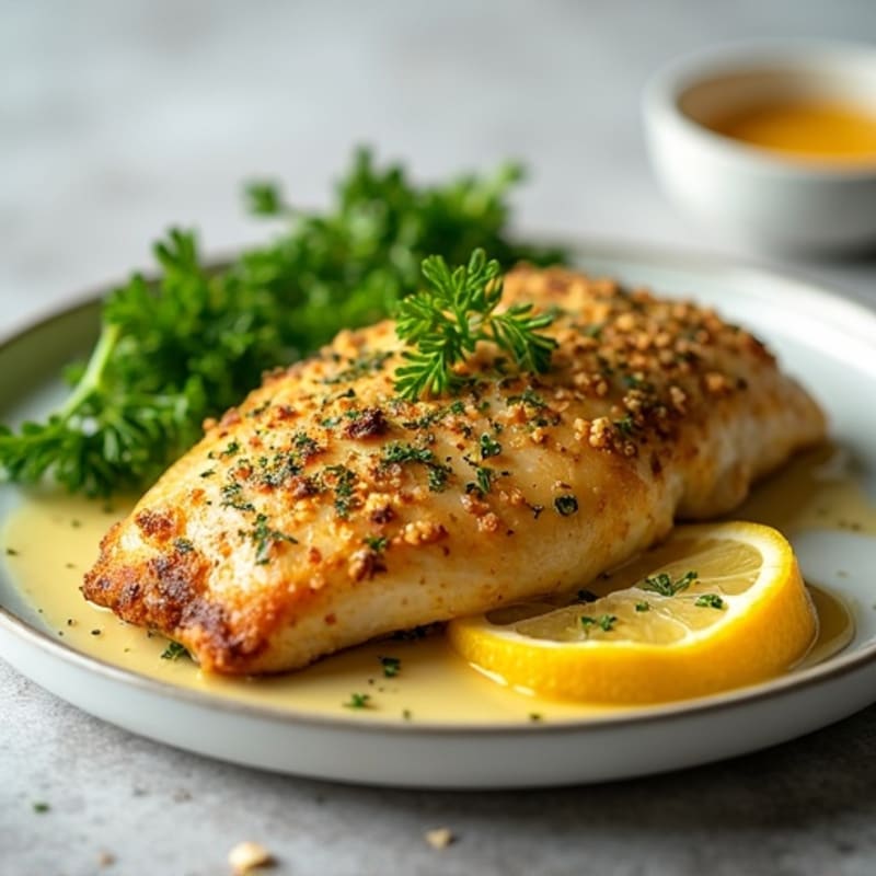 Herb-Crusted Pan Seared Chicken with Lemon Garlic Sauce