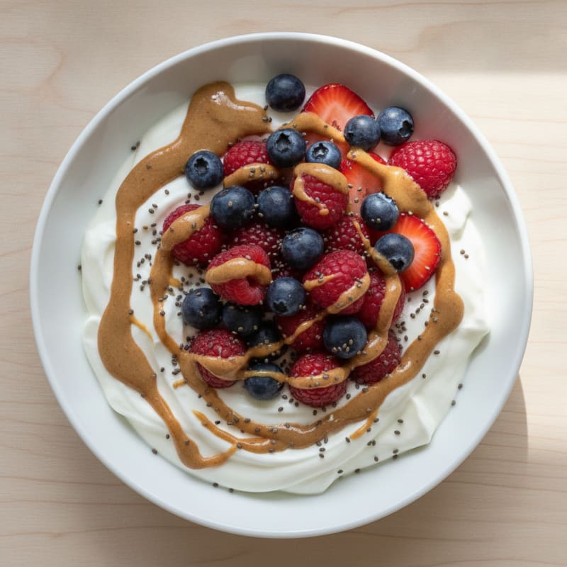 Greek Yogurt Protein Parfait with Mixed Berries and Almond Butter