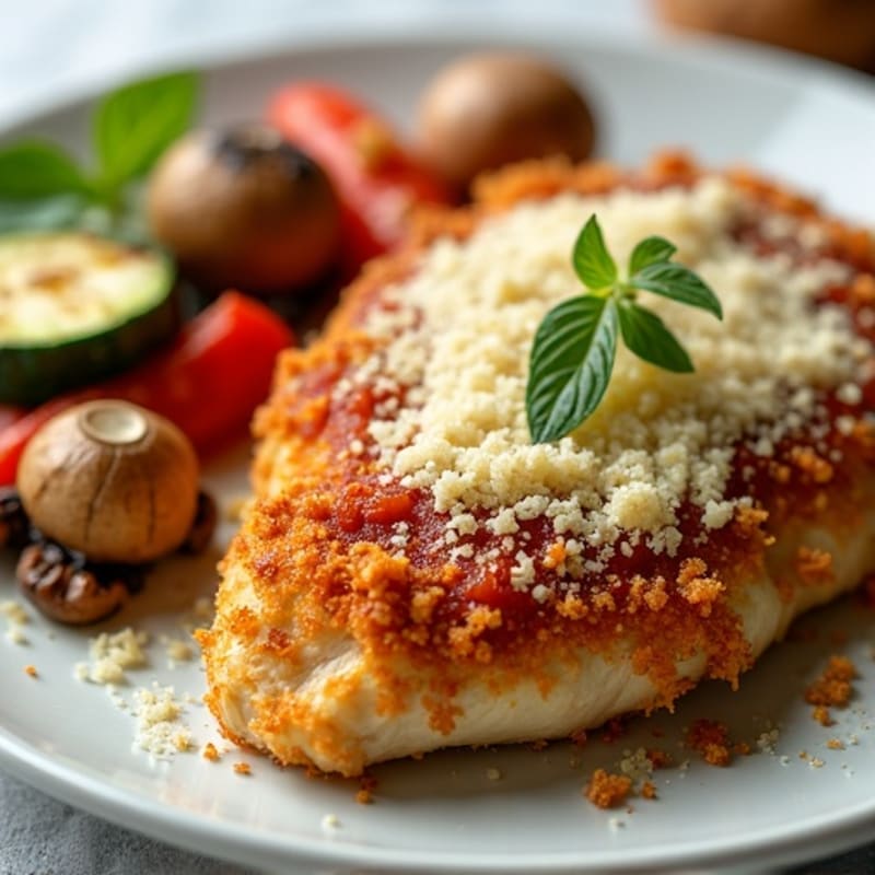 Healthy Crispy Chicken Parmesan with Roasted Vegetables