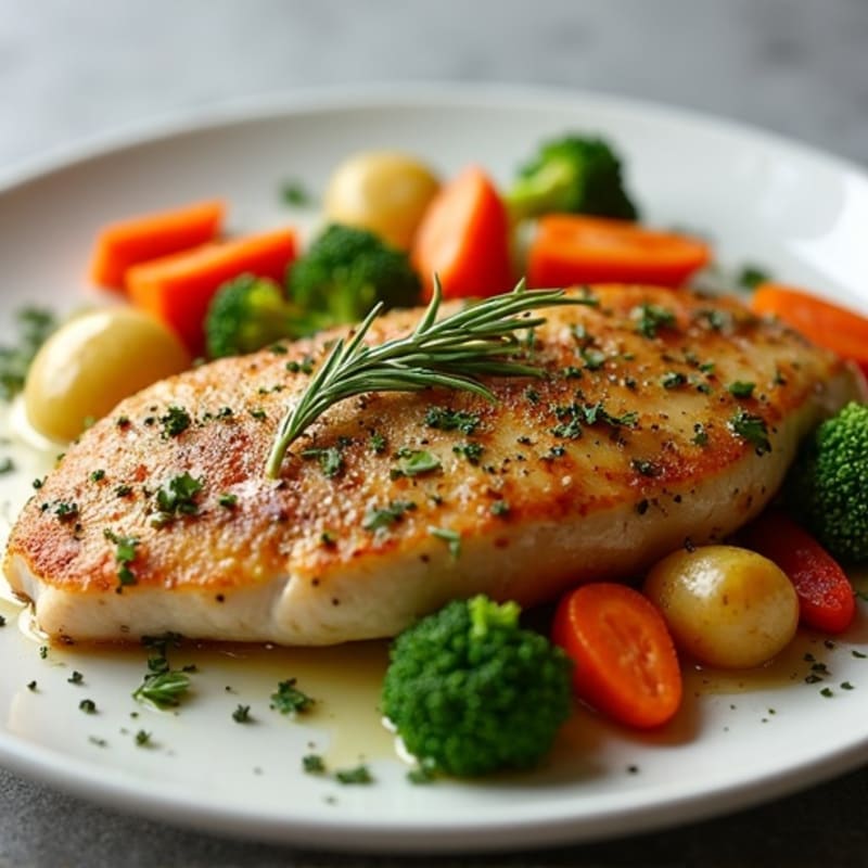 Herb-Crusted Pan Seared Chicken with Roasted Vegetables