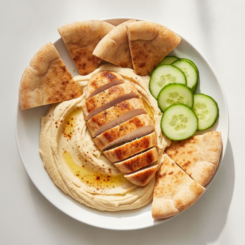 Creamy Garlic Hummus with Toasted Pita