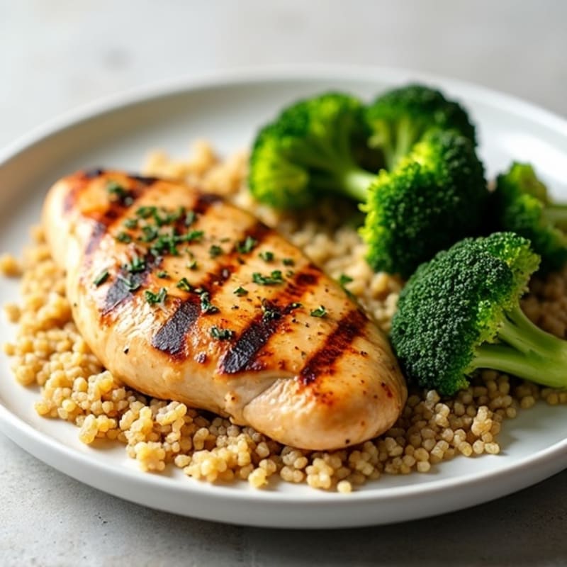 Grilled Chicken Breast with Roasted Broccoli and Quinoa