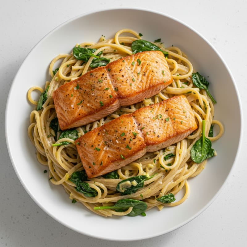 Golden Pan-Seared Salmon with Creamy Lemon Pasta