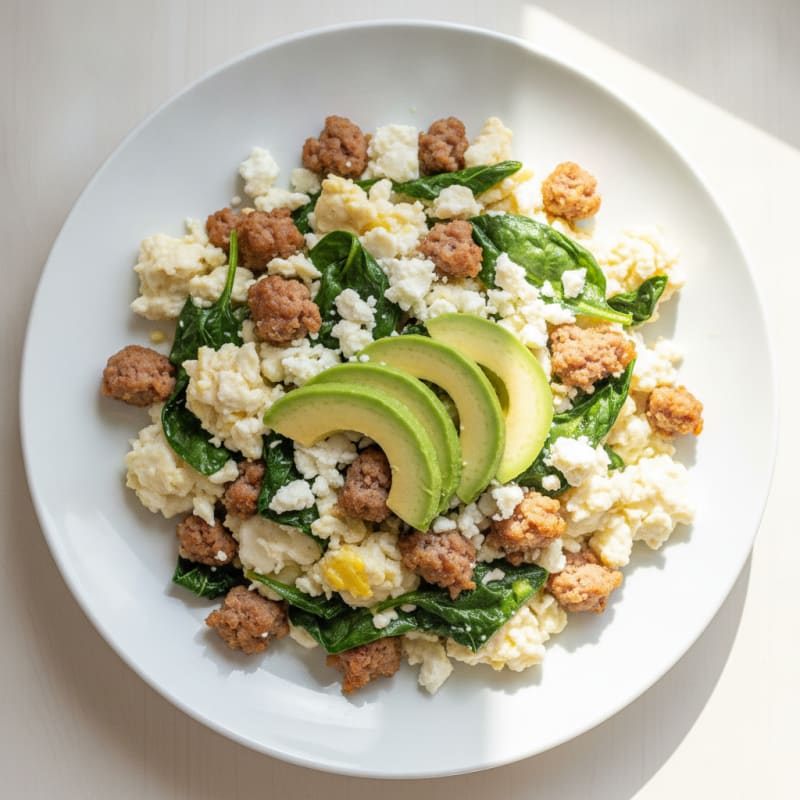 Egg White Scramble with Turkey Sausage and Spinach