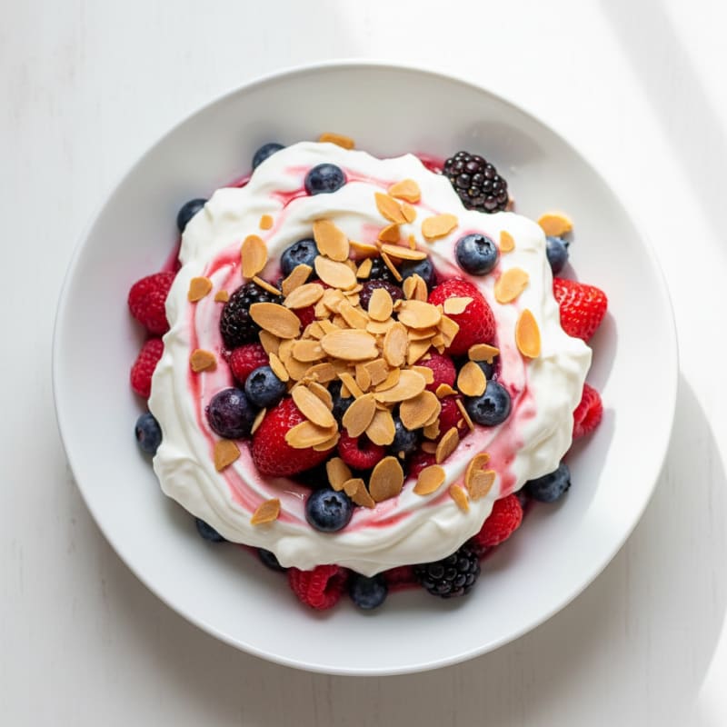 Greek Yogurt Protein Parfait with Mixed Berries and Almonds