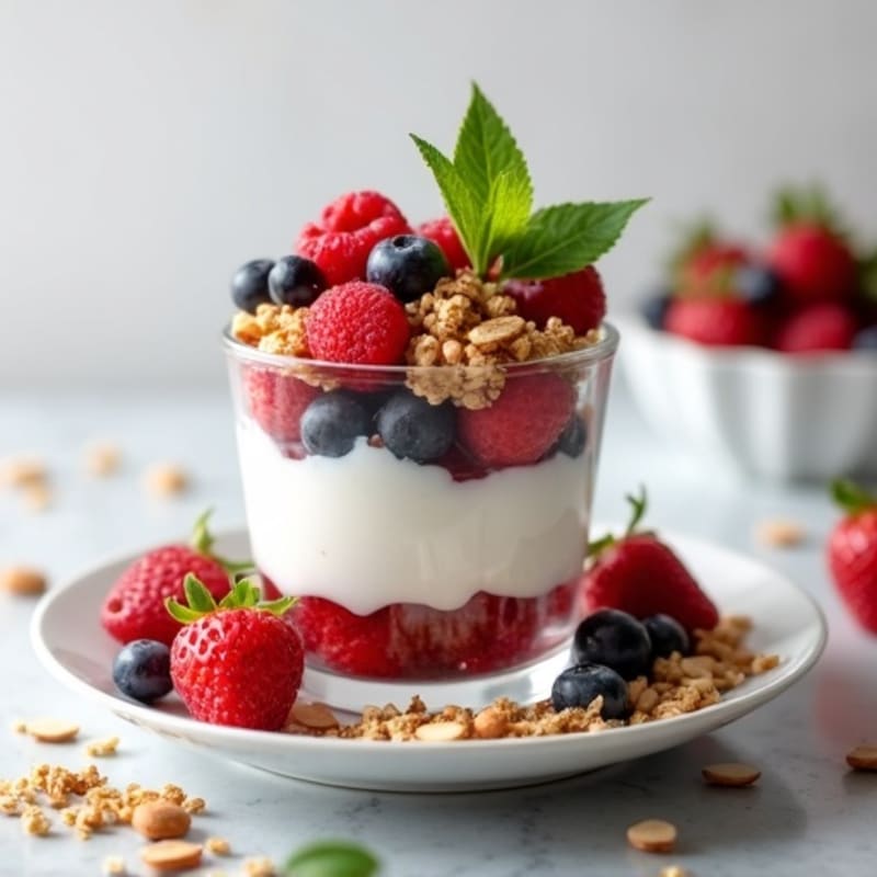 Greek Yogurt Parfait with Mixed Berries and Crunchy Almond Granola