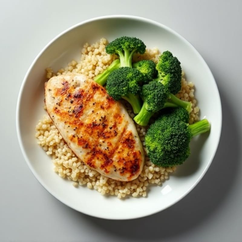 Grilled Chicken Breast with Roasted Broccoli and Quinoa