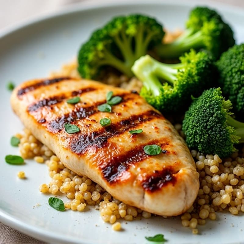 Grilled Chicken Breast with Quinoa and Roasted Broccoli