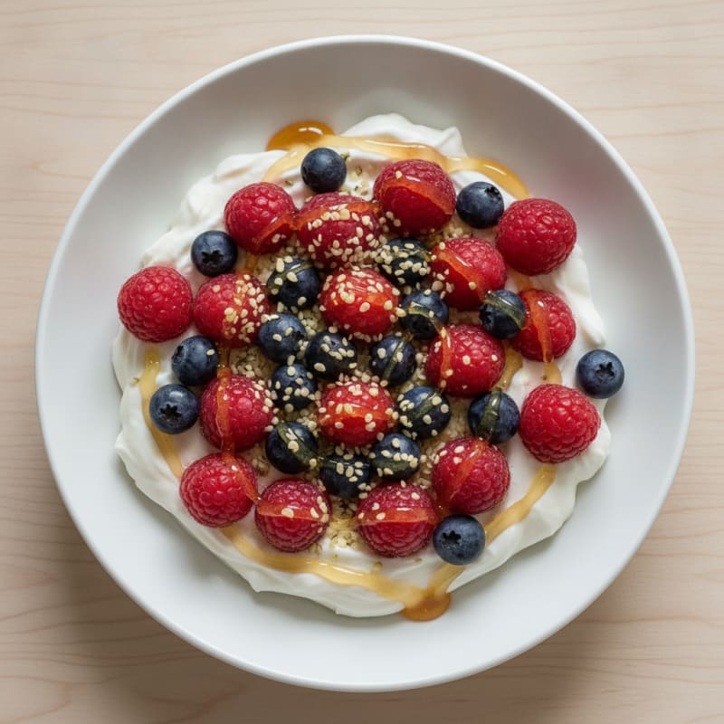 Silky Greek Yogurt Bowl with Mixed Berries and Hemp Seeds