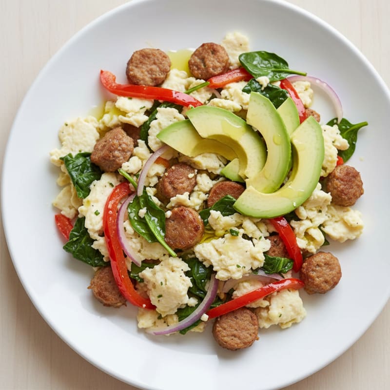 Egg White Veggie Scramble with Turkey Sausage
