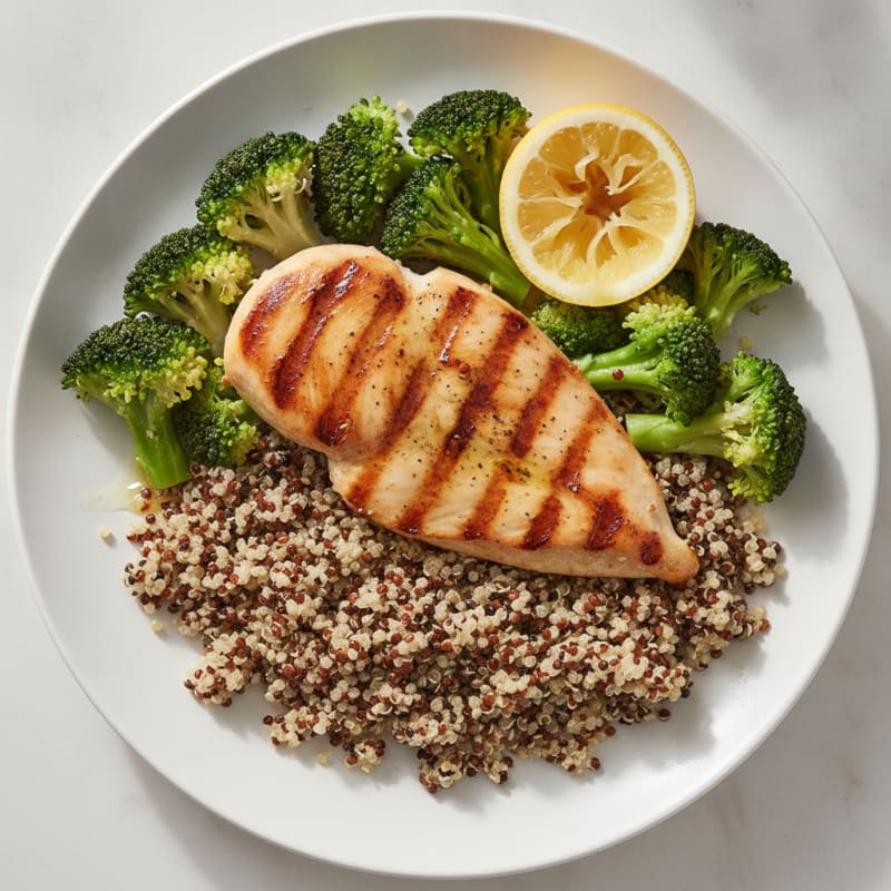 Grilled Chicken Breast with Quinoa and Steamed Broccoli