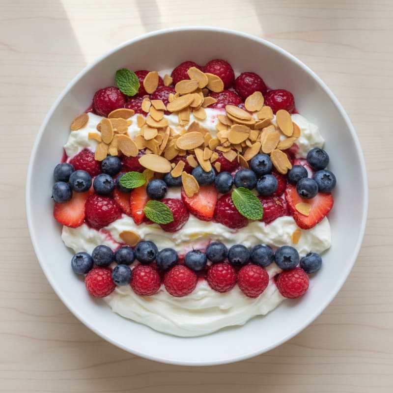 Greek Yogurt Protein Parfait with Mixed Berries and Almonds