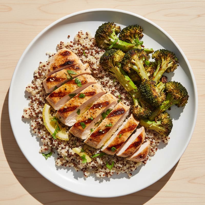 Grilled Chicken Breast with Quinoa and Roasted Broccoli