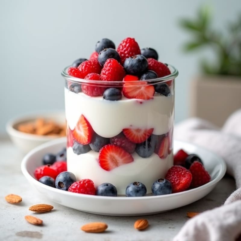 Greek Yogurt Protein Parfait with Mixed Berries and Almonds