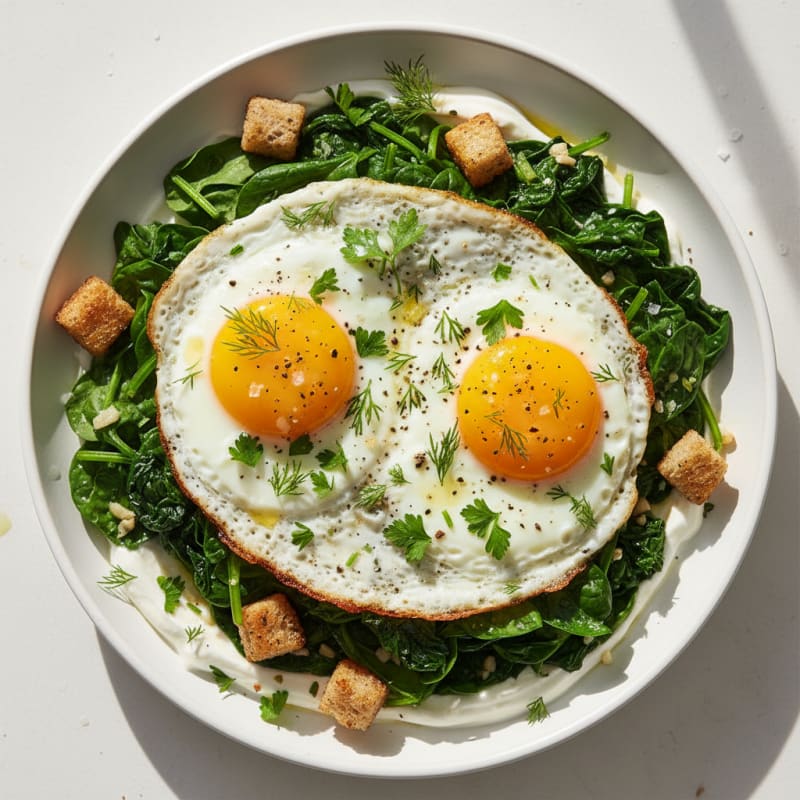 Garlic-Herb Pan-Seared Eggs with Greens