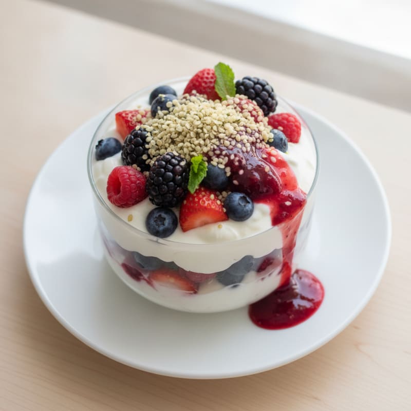 Creamy Greek Yogurt Parfait with Berries and Hemp Seeds