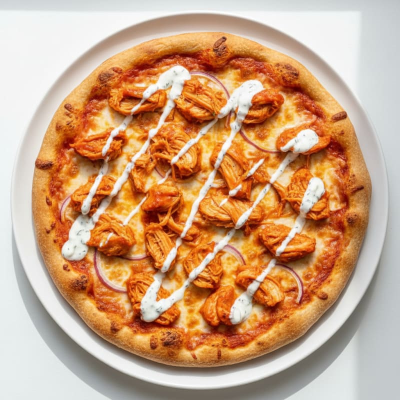 Buffalo Chicken Pizza with Ranch Drizzle