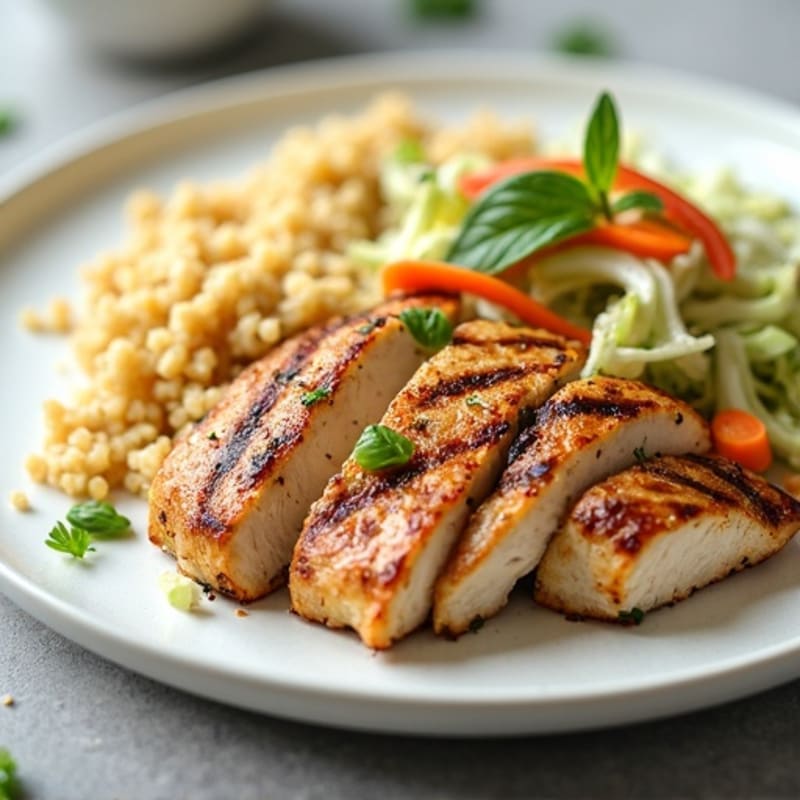Grilled Chicken Breast with Crunchy Cabbage Slaw and Quinoa