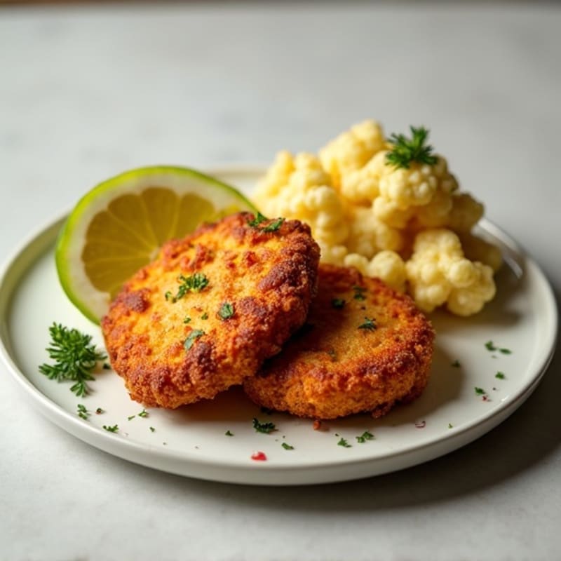 Crispy Air-Fried Chicken with Herb-Roasted Cauliflower Biscuits