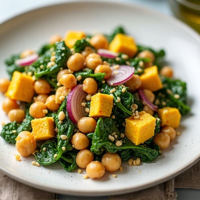 Silken Tofu and Chickpea Protein Scramble with Spinach