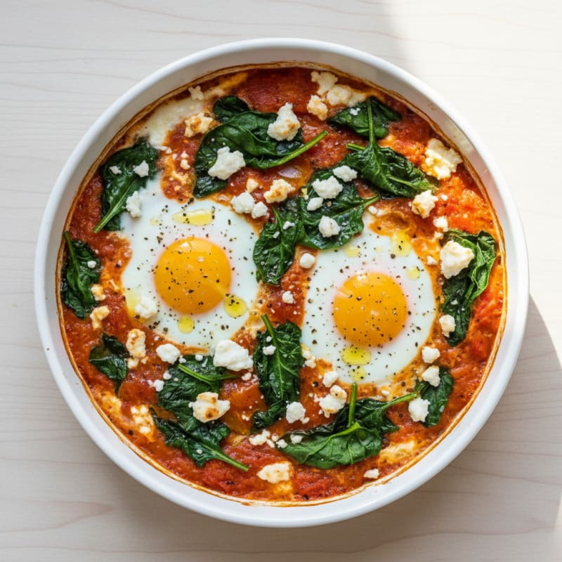 Creamy Spinach and Tomato Baked Eggs
