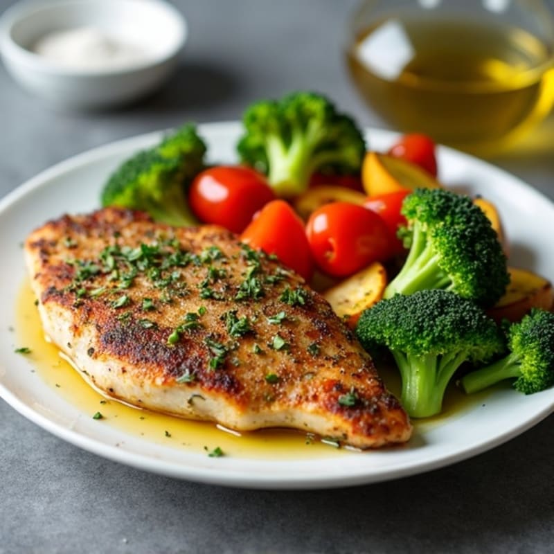 Herb-Crusted Pan Seared Chicken with Roasted Vegetables