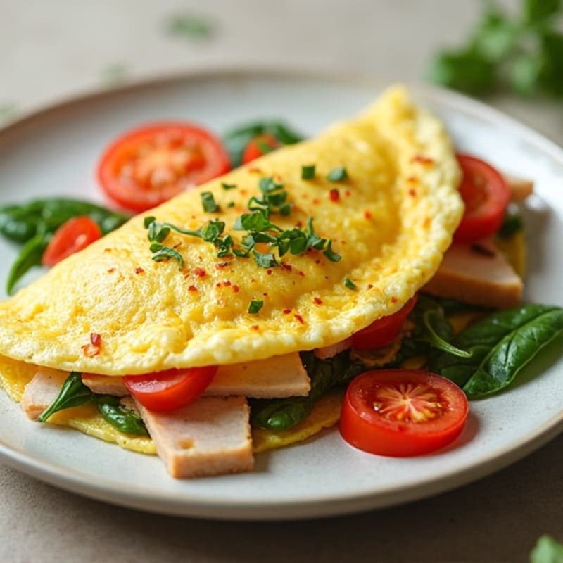 Egg White Vegetable Omelette with Sliced Turkey Breast