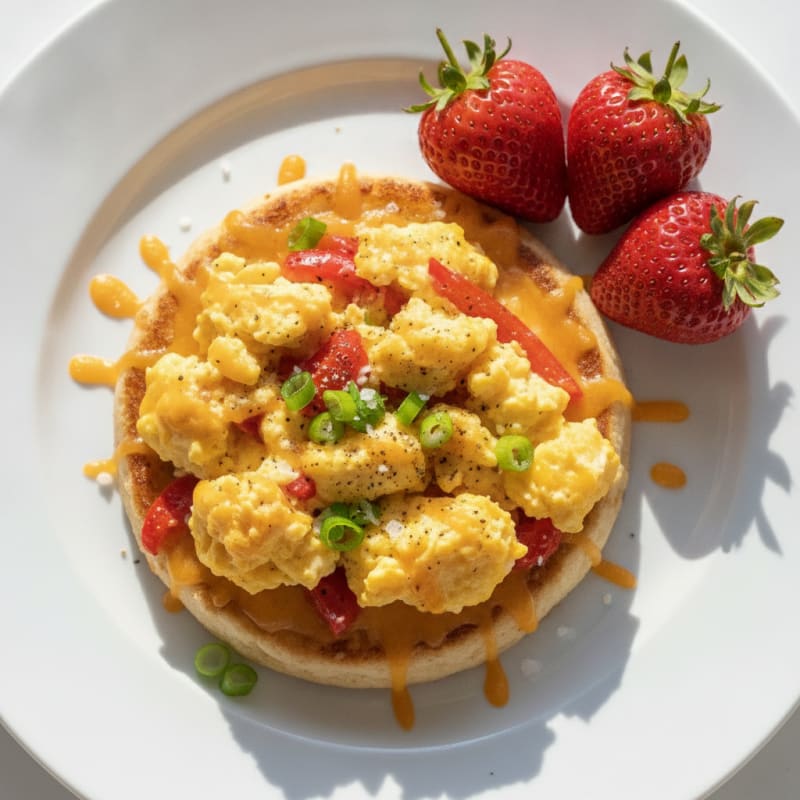 Scrambled Eggs with Mexican Cheese Crumpet
