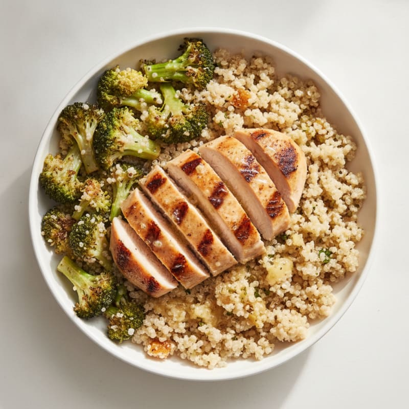 Grilled Chicken and Quinoa Power Bowl with Roasted Broccoli