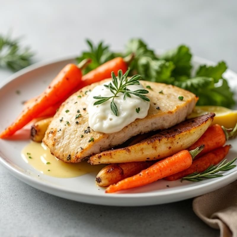 Creamy Lemon Herb Chicken with Roasted Root Vegetables
