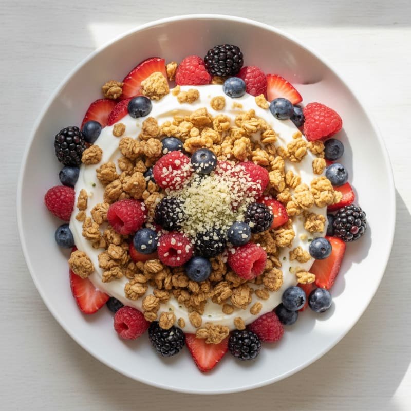 Greek Yogurt Parfait with Mixed Berries and Protein Granola
