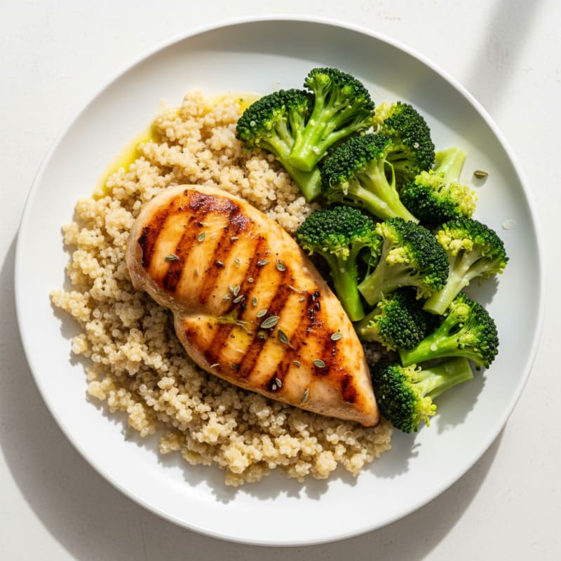 Grilled Chicken Breast with Quinoa and Steamed Broccoli