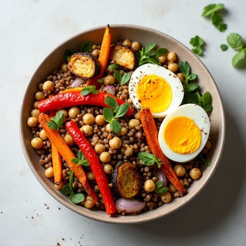 Spiced Lentil and Crispy Roasted Vegetable Bowl